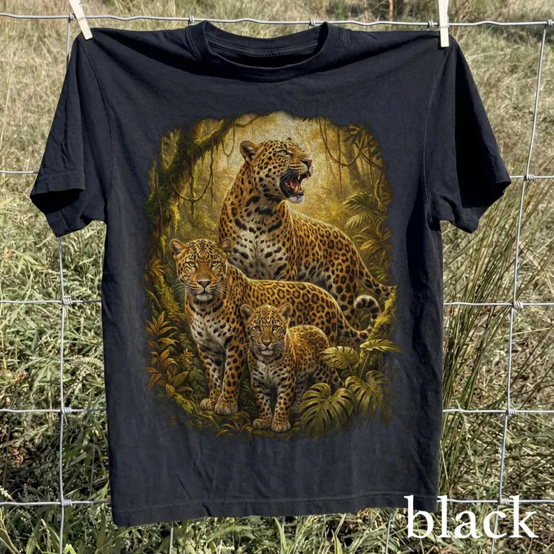 Vintage Fierce Leopard Animal Graphic Comfort Tee Big Cat Wildlife gallery