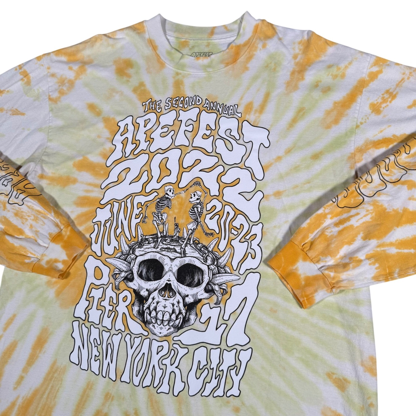 ApeFest 2022 Long Sleeve Tie Dye Skull Skeleton Graphic Tee XL