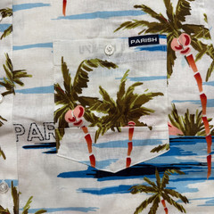 Paris Nation Men’s Button Down Shirt White Color Palm Trees Linen Blend 2XL 4XL