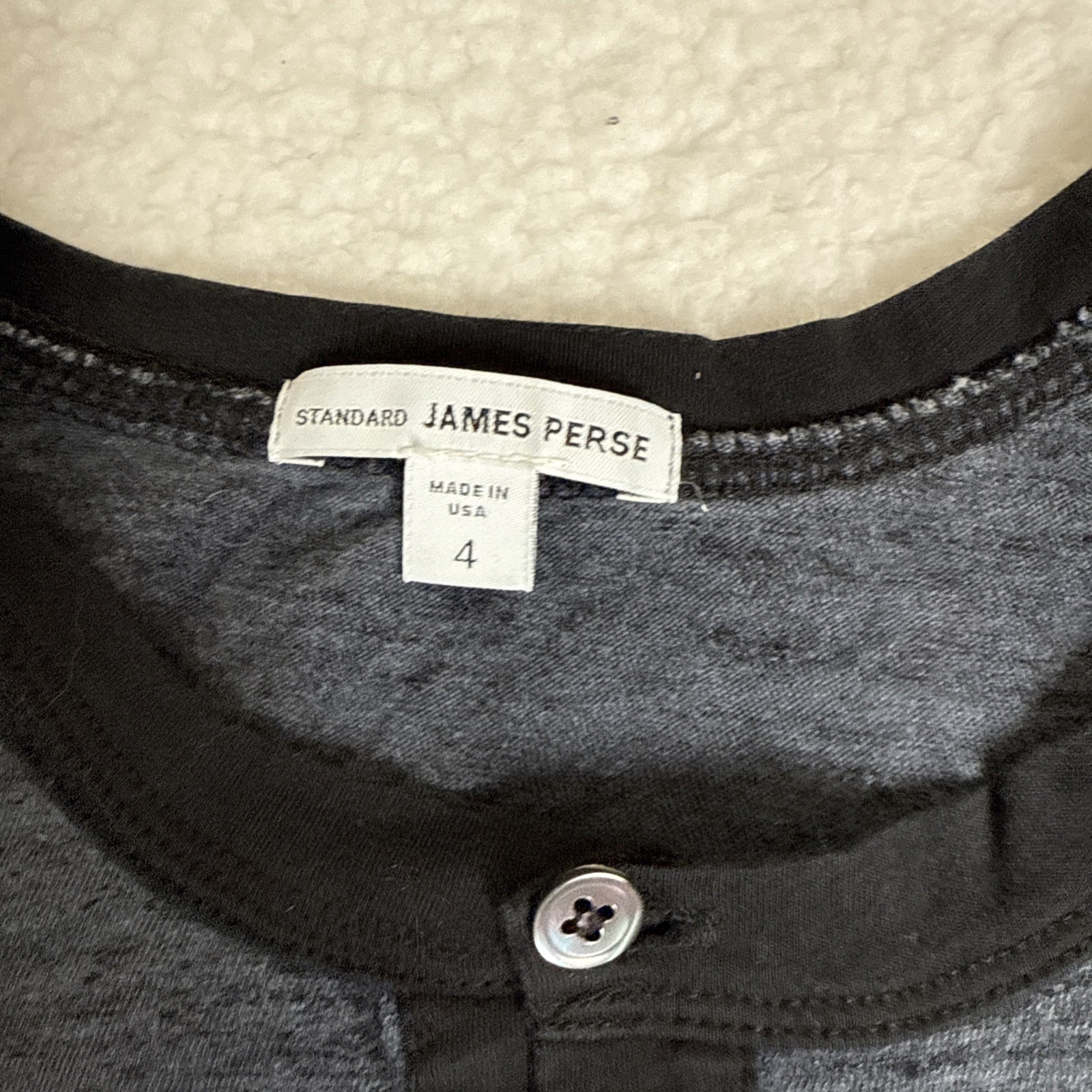 James Perse Standard HenleyShirt Black/Blue Mens 100% Cotton USA Made Size 4 gallery