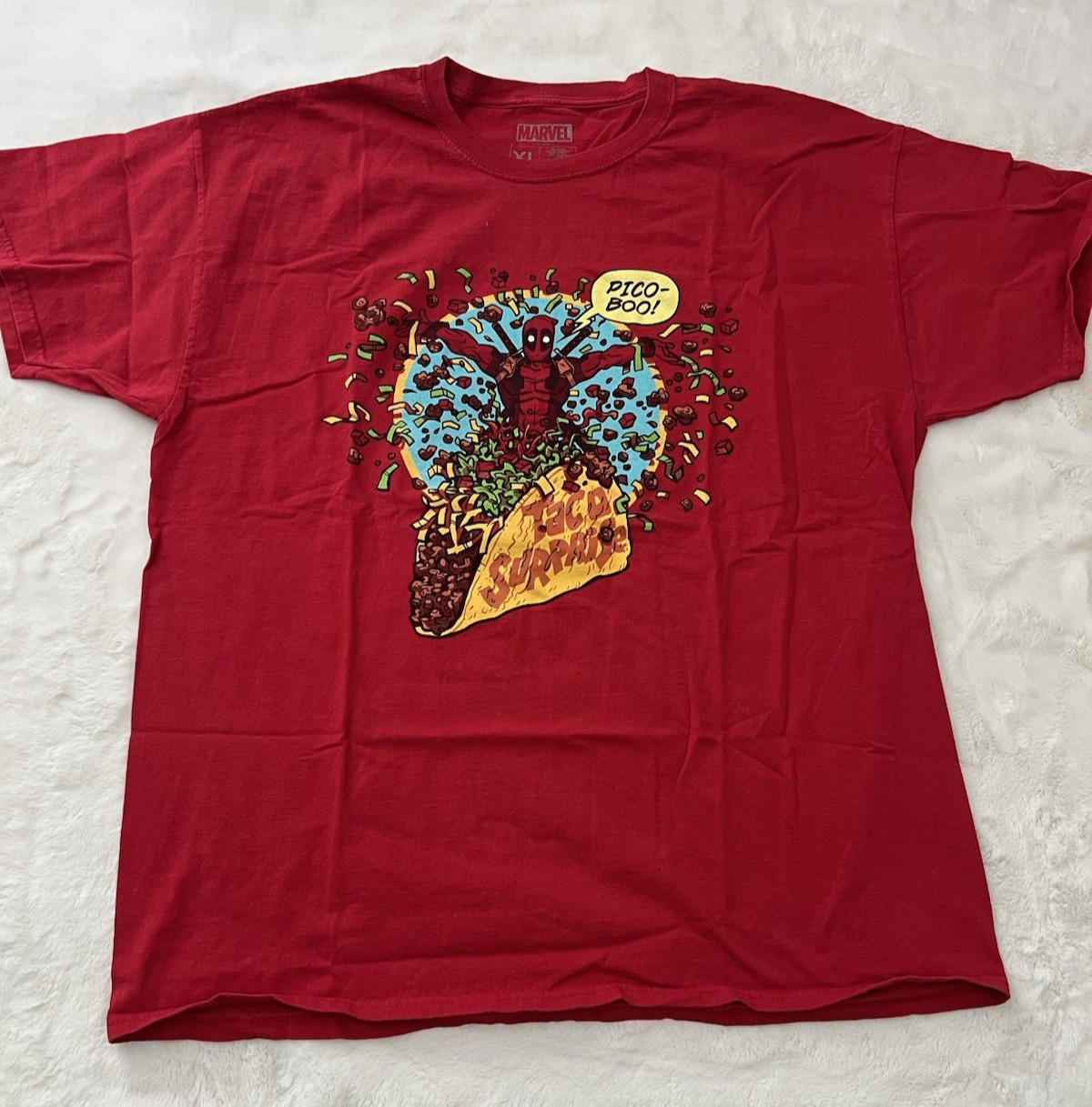 Marvel Deadpool Taco Graphic T-Shirt Red XL Lootcrate Short Sleeve Tee gallery