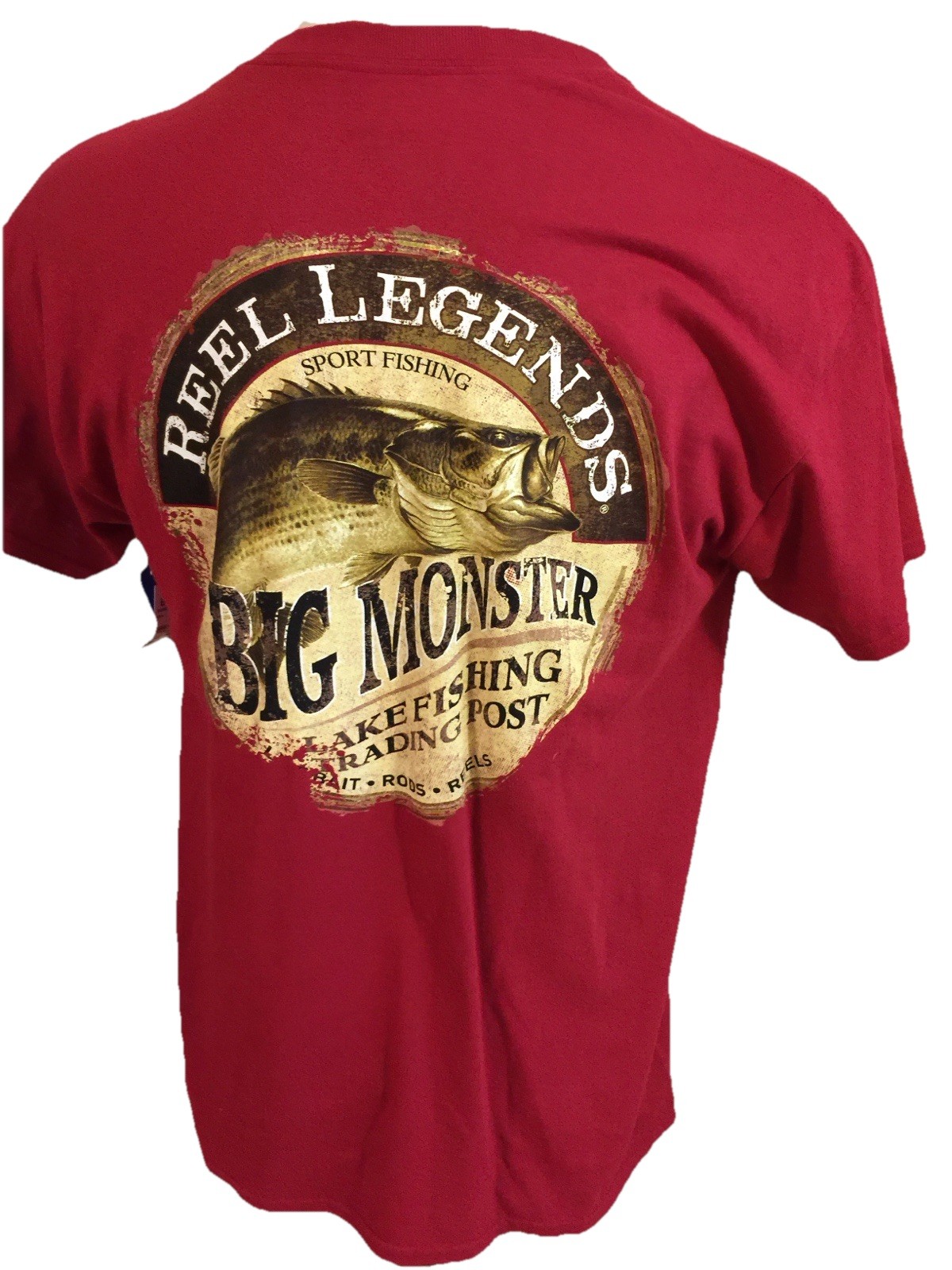 NWT Reel Legends L Men Tee Short Sleeve Shirt Red 100% Cotton Fishing Logo