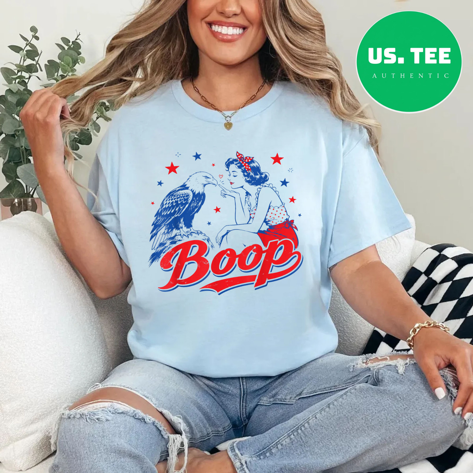 Funny Hand Boop Nose Girl Eagle Funny Patriotic 4th of July T-Shirt gallery