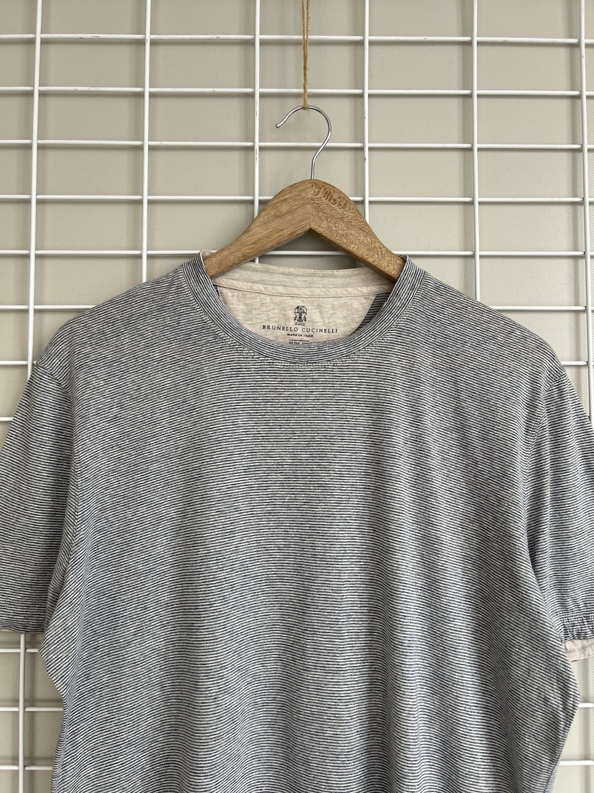 Brunello Cucinelli Striped Cotton/Linen T-Shirt Mens Size L Gray Short Sleeve gallery