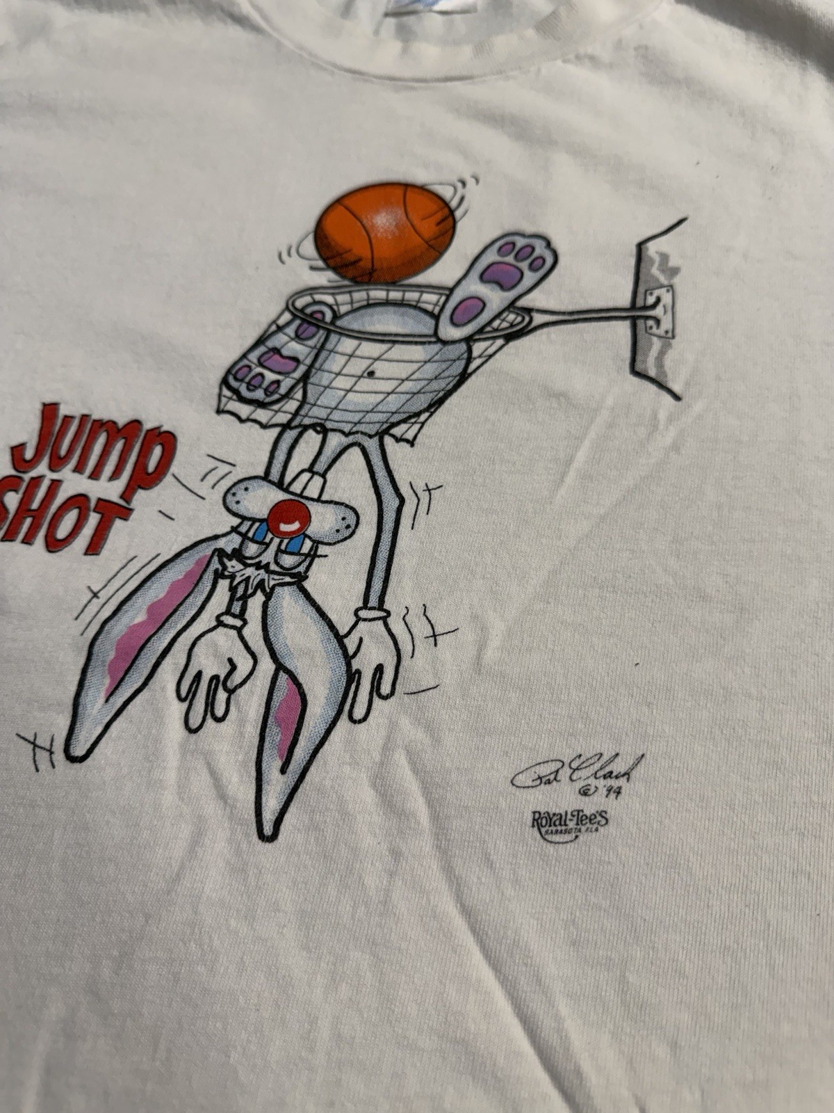 Vtg 90s Hanes Heavyweight Bugs Bunny Looney Tunes Basketball White Men's L Tee gallery