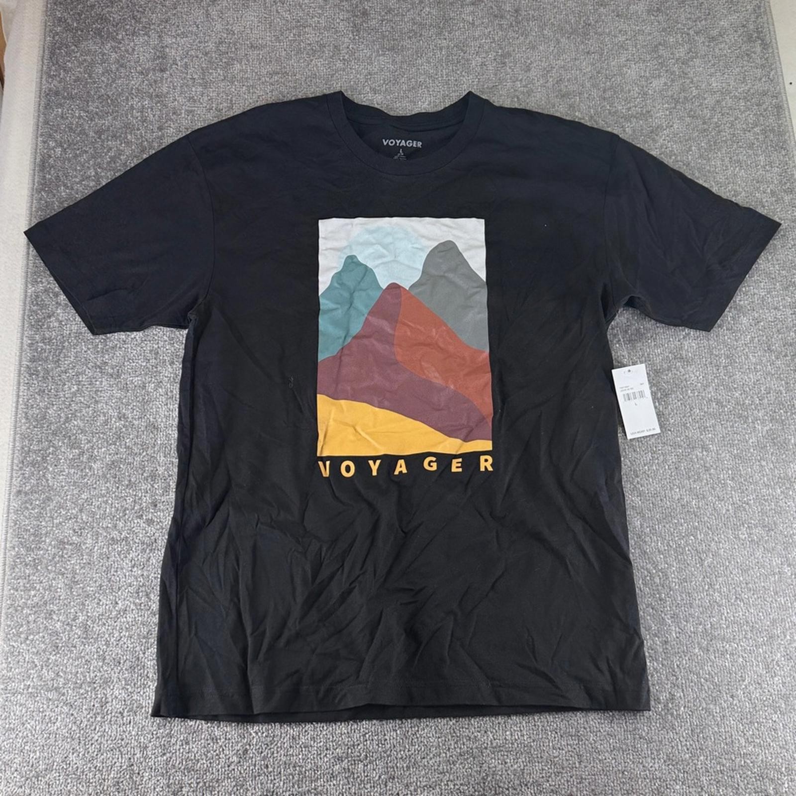 NWT Voyager Black Graphic Short Sleeve Shirt Mountains Mens L
