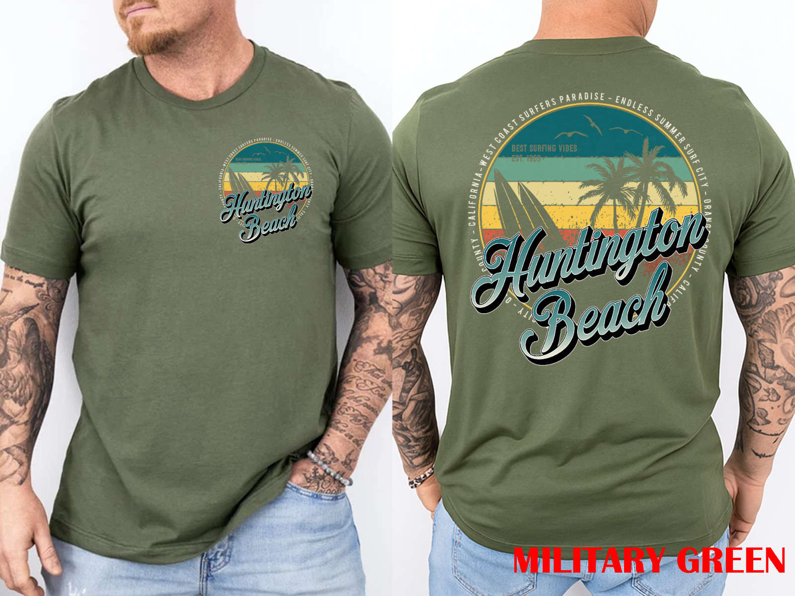 2 Sided Huntington Beach Surf City California Vintage Badge T-Shirt gallery