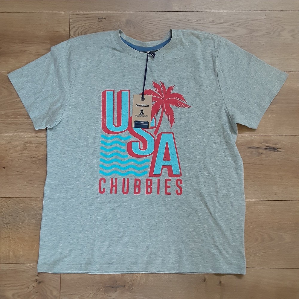 Chubbies Mens Large Grey Short Sleeved T-Shirt Spangled Banner USA Print New