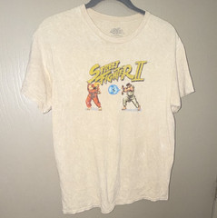 Capcom Street Fighter II Men’s M White Double-Sided Graphic Logo Crew Neck Tee