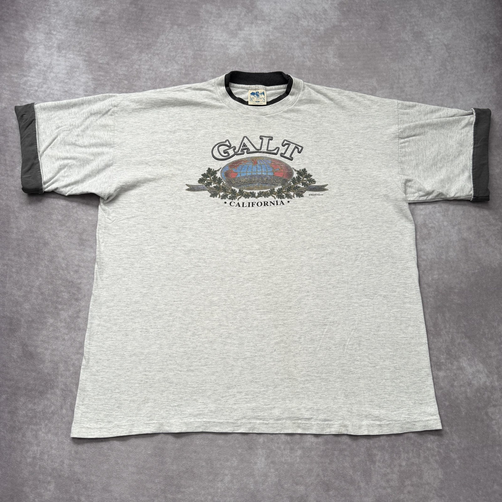 Vintage 80s Galt California Shirt Mens X Ringer Globe Tourist Mountain