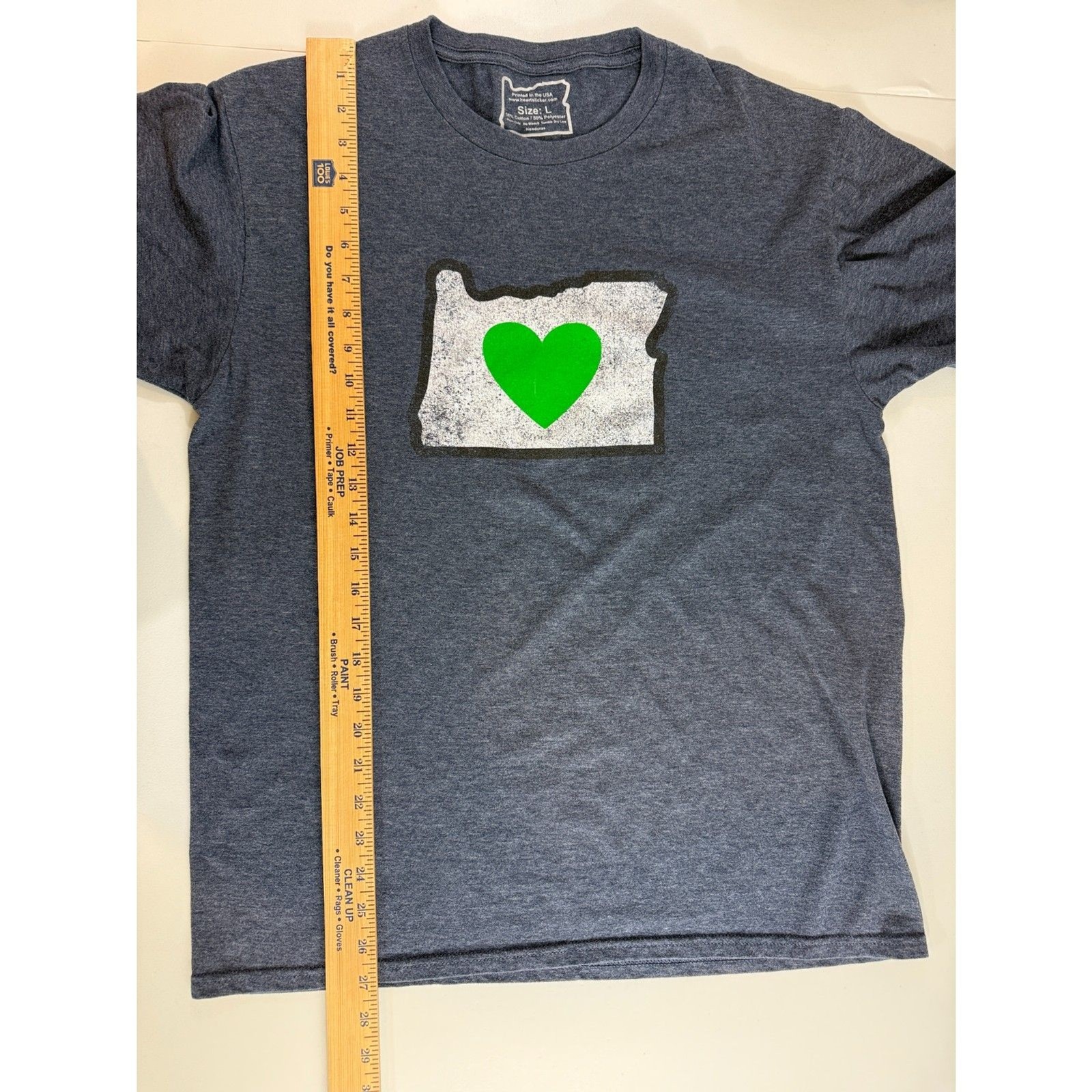 Love Oregon Green Heart Heather Blue Cotton Poly Blend T Shirt Adult Size L gallery