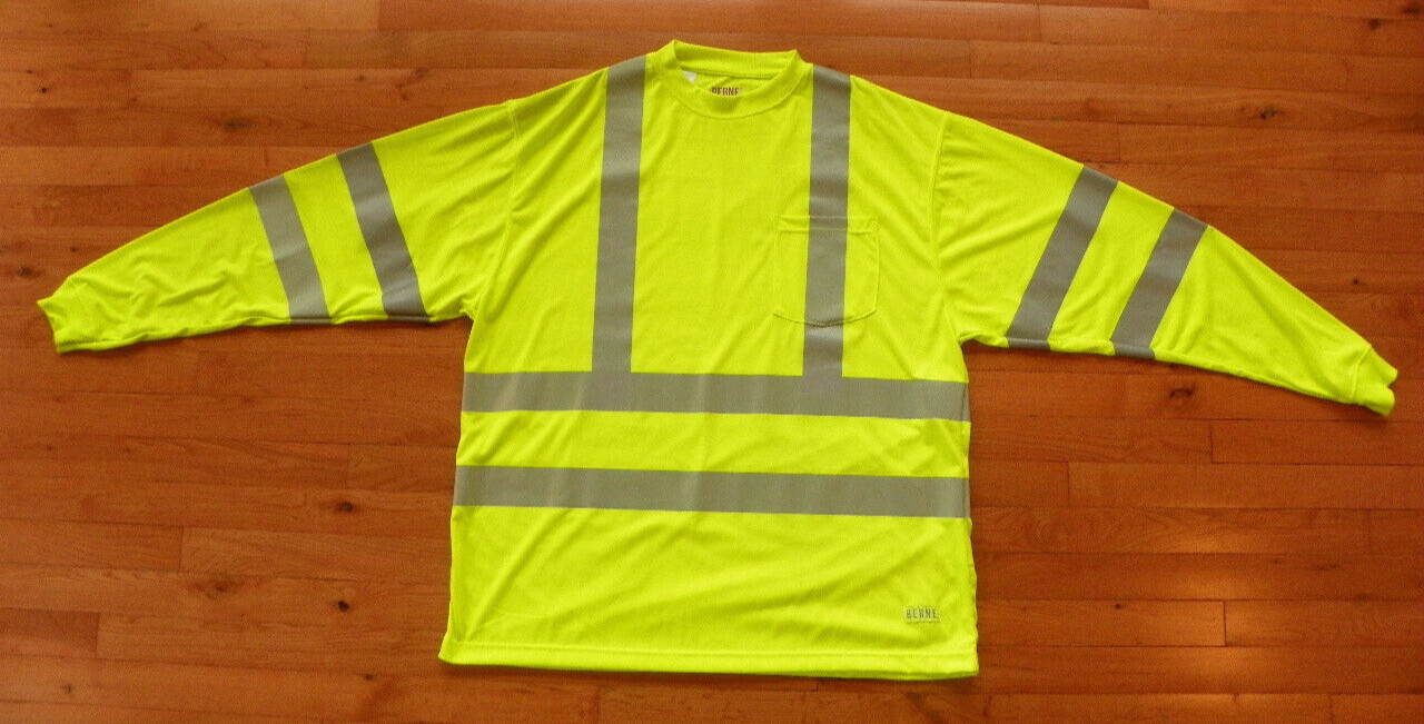 NWOT BERNE Safety Shirt Class 3 Level 2 Neon Yellow Reflective Stripe 2X