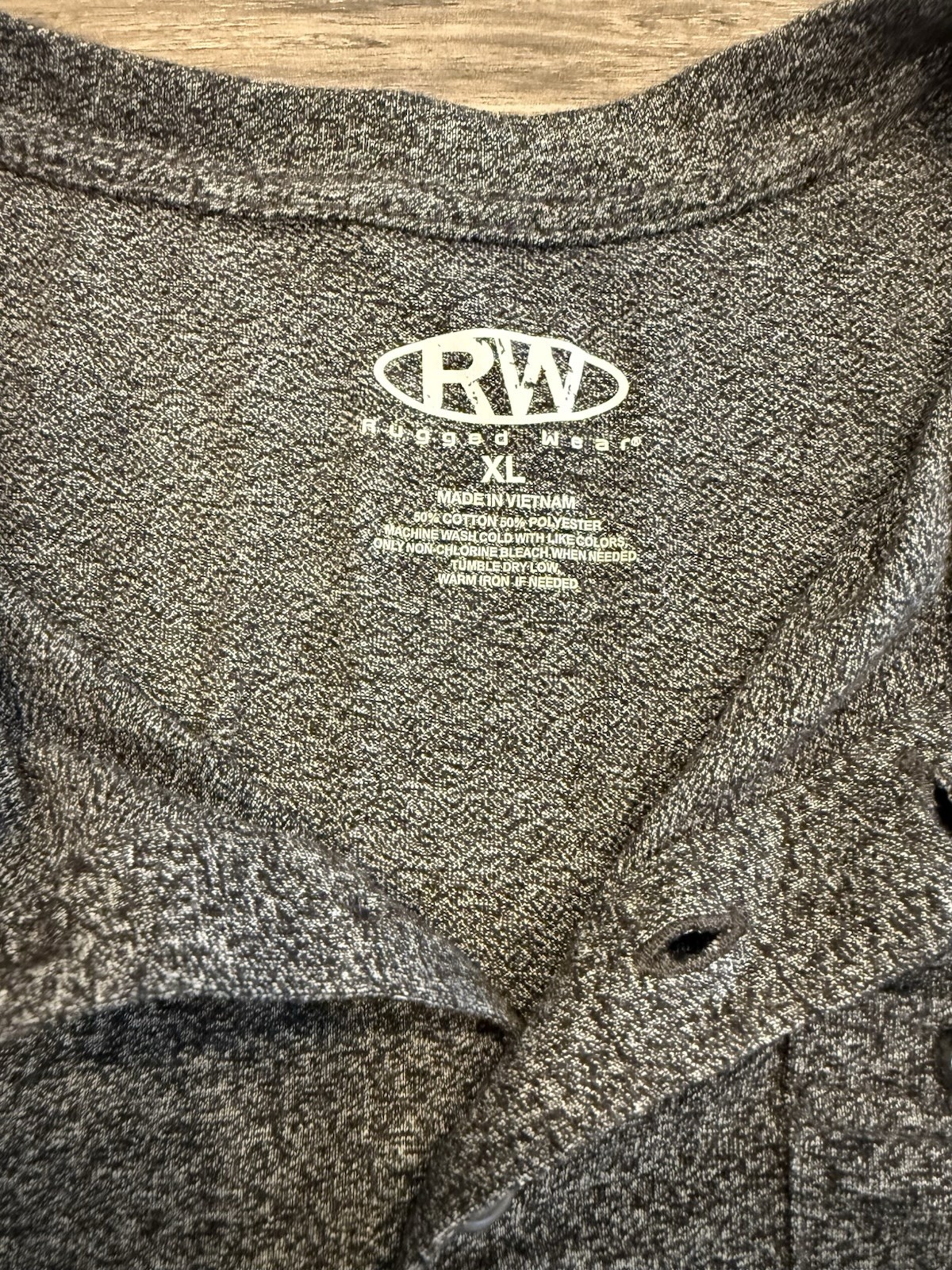 Gray Heather Henley Tee. Men’s XL Rugged Wear brand. 50% poly, 50% cotton. gallery