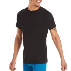 6 Pack Mens 75% Cotton,Moisture-Wicking Crew Tee Undershirts,(S) Black/Grey/Blue