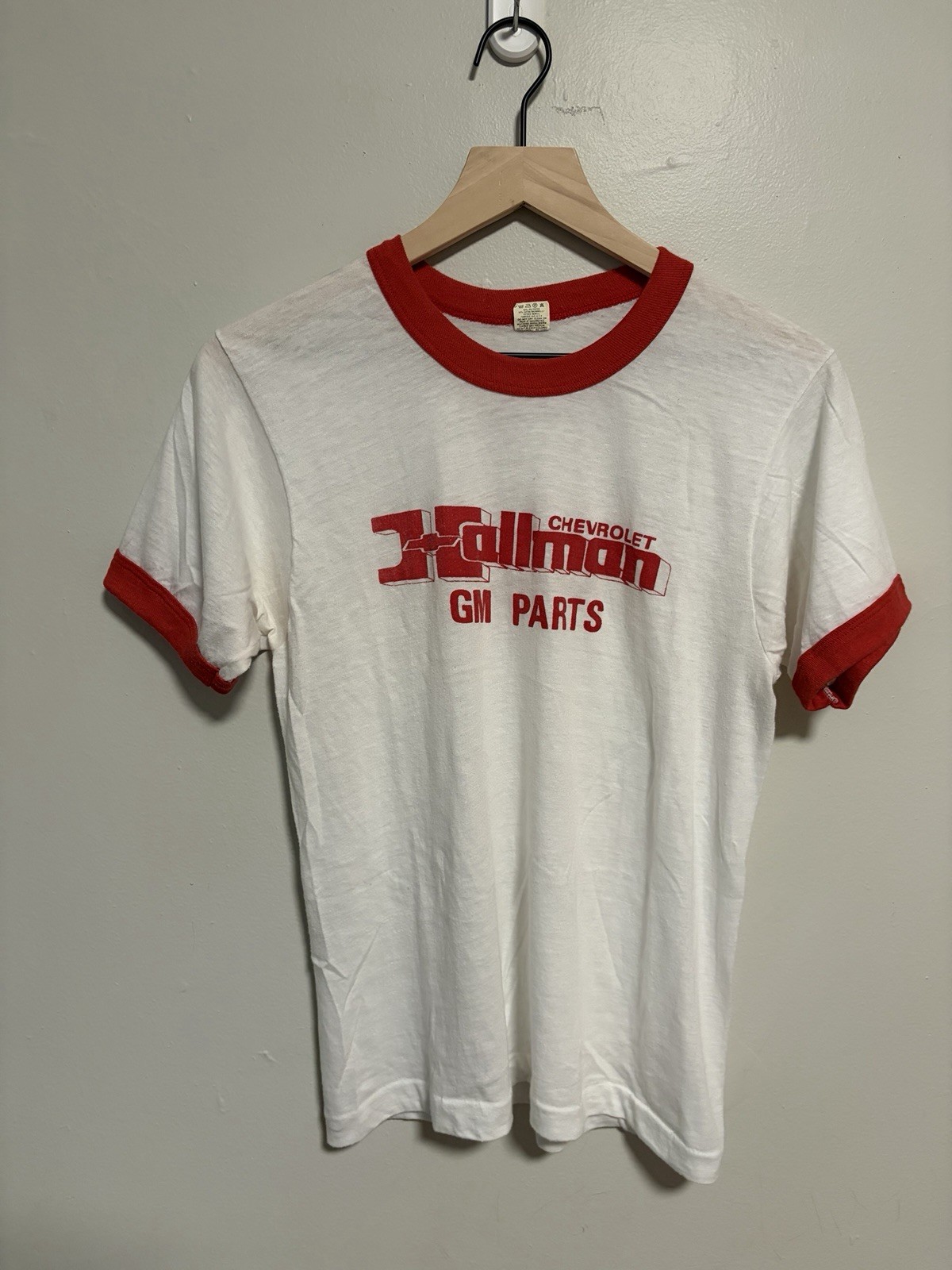 Vintage 1980s Paper Thin Chevrolet GM Parts Ringer T-Shirt Size Medium USA gallery