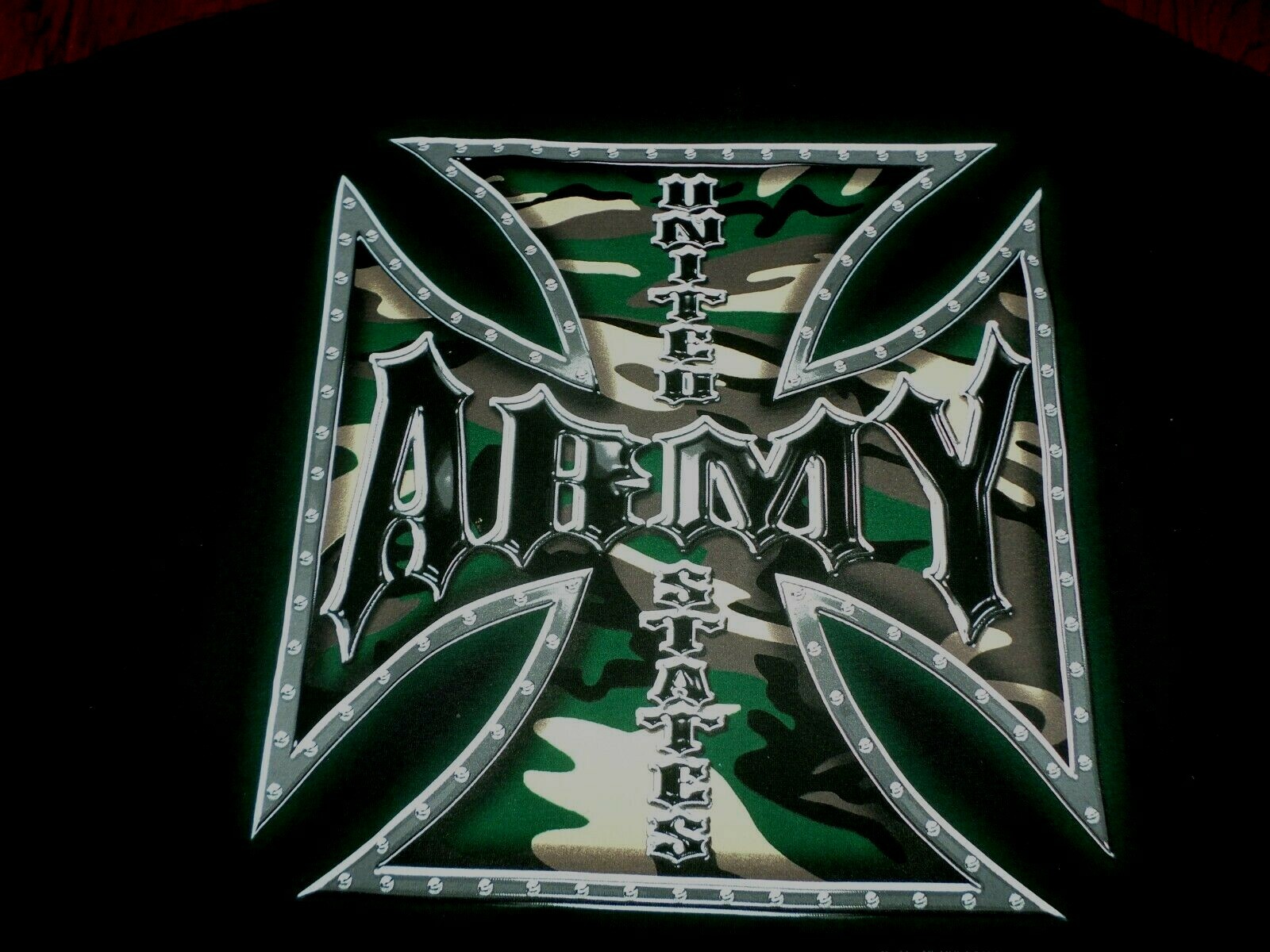 U.S MILITARY ARMY T- SHIRT IRON CROSS MADE IN THE USA BLACK INK DESIGN MEDIUM gallery
