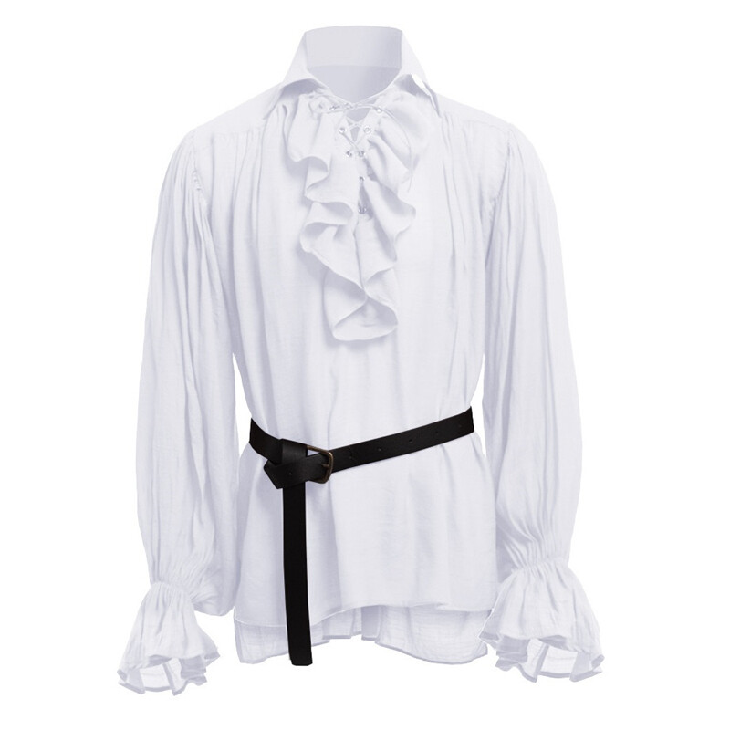 Men Steampunk V Neck Puffy Sleeve Renaissance Medieval Shirt Blouse Tops Costume