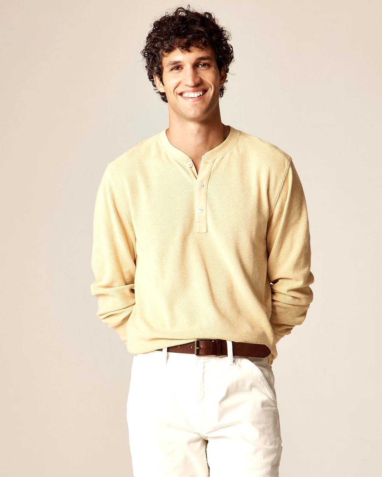 J. CREW Jacquard rib-knit henley in Heather Ginko (Yellow) Size S NWT $98 CL754 gallery