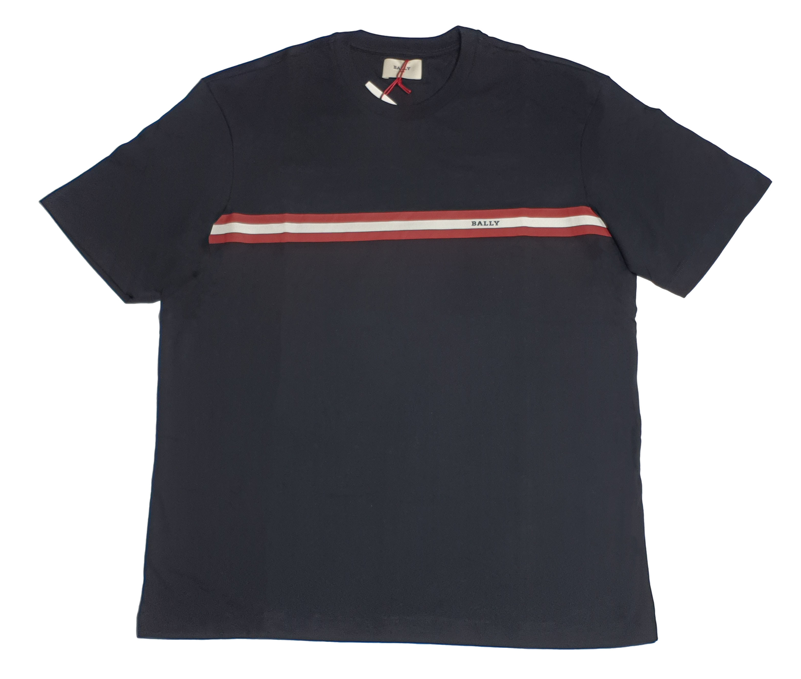 Bally 6233733 Men's Black 100% Cotton Striped Logo T-Shirt MSRP $300 gallery