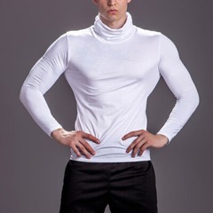 Men Solid High Collar Compression Shirts Turtleneck Long Sleeve Pullover Basics