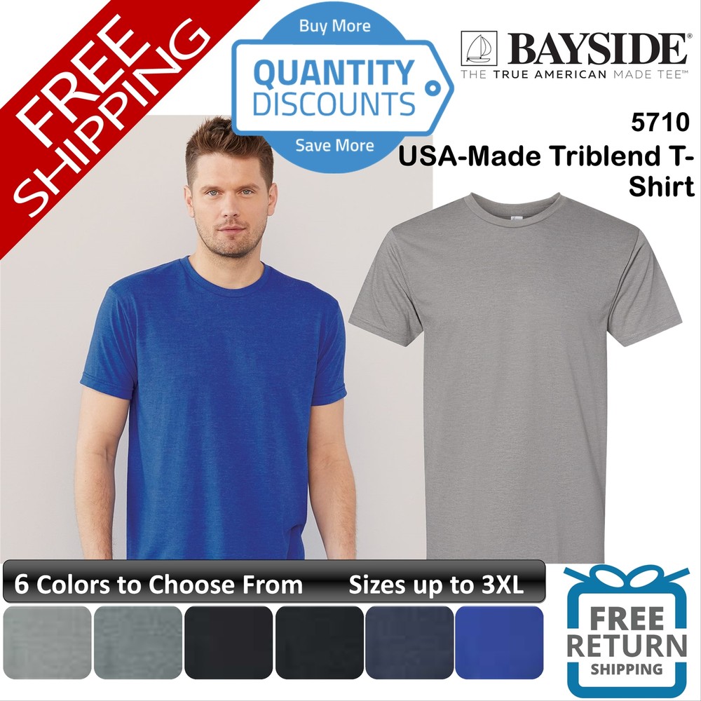 🔥 Bayside Men Usa-made Triblend Ring-spun Short Sleeve T-shirt Up To 3XL 5710