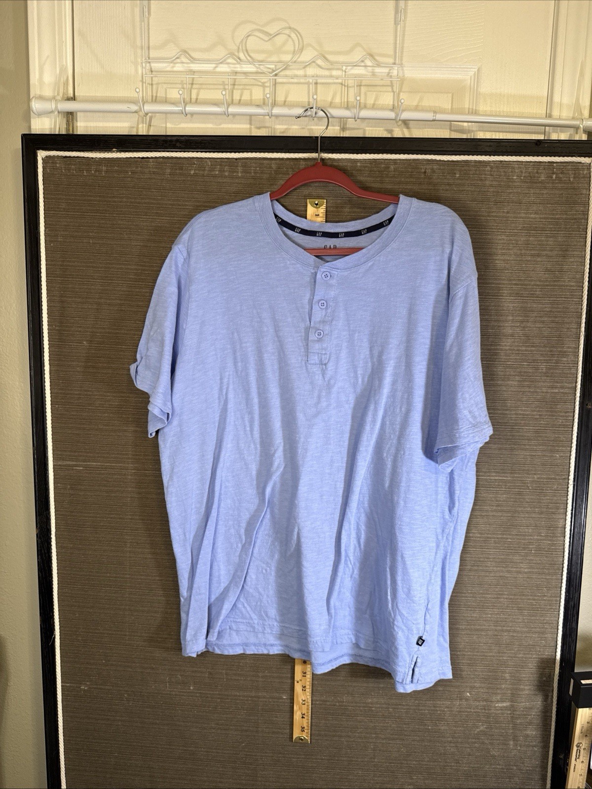 Mens XXL GAP Henley 3 Button Shirt S/S Blue 100% Cotton Relaxed Fit gallery