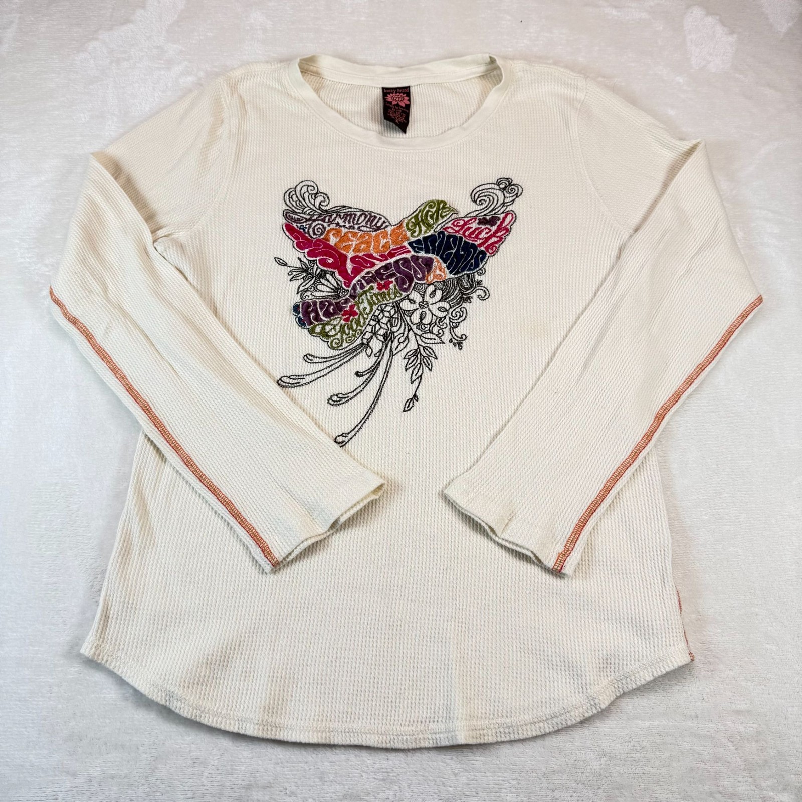 Vintage Lucky Brand Y2K Thermal Shirt Embroidered Velvet Design Womens XL Hippie gallery