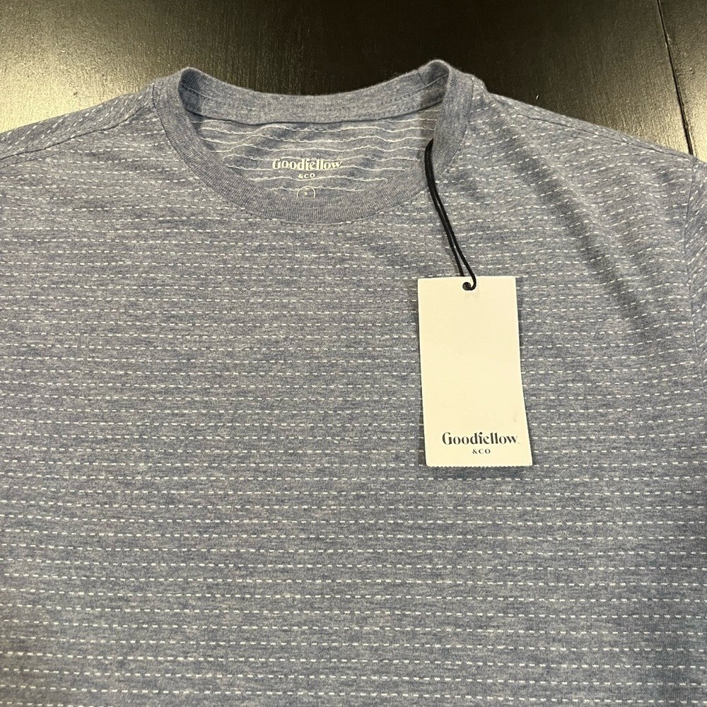 NWT Goodfellow Sz Small Jacquard Short Sleeve Novelty Cyber Blue Mens T-shirt gallery