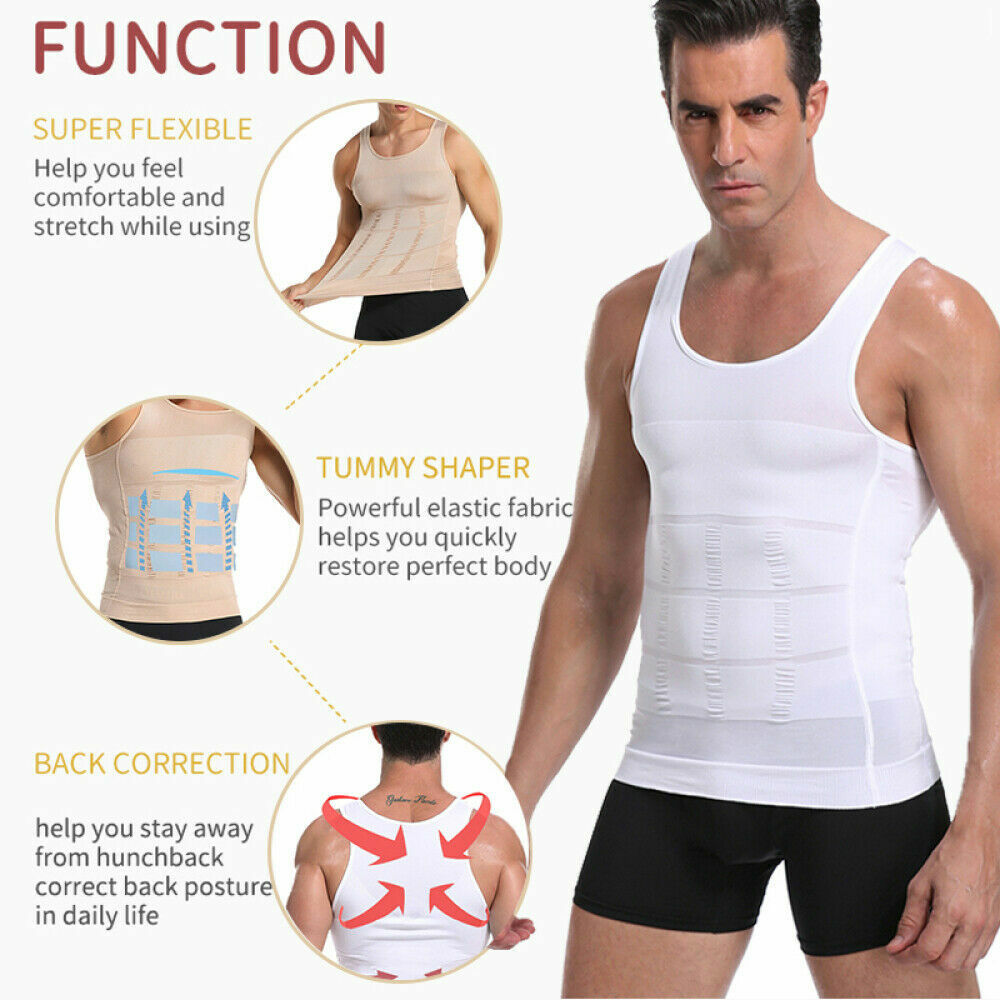 Men's Shaper Cooling T-Shirt Compression Tummy Vest Underwear Slimming Tank Tops gallery