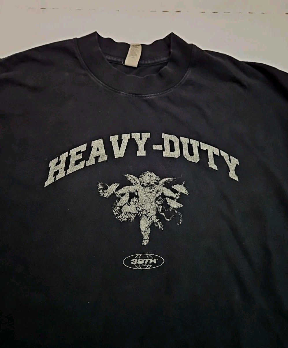 HEAVY DUTY 6.5 OUNCE Brand Mens Black T Shirt Workout Angel With Weights gallery