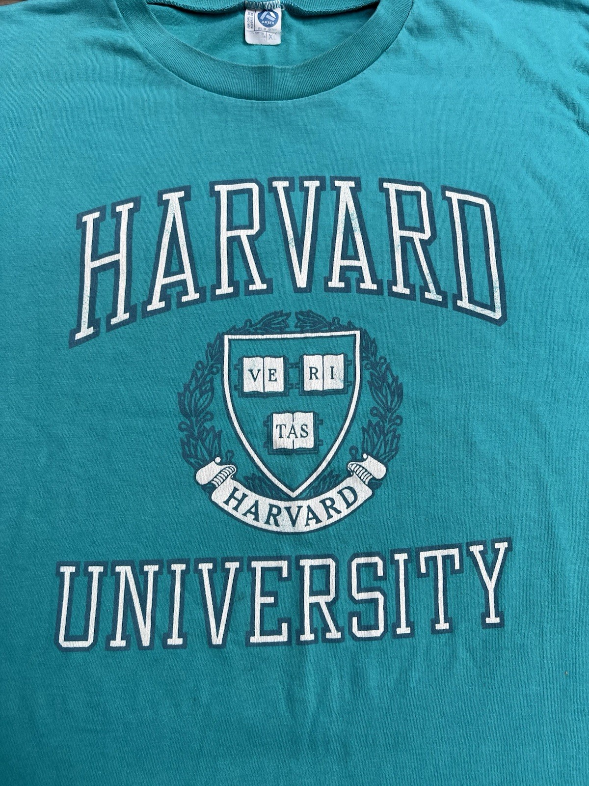 Vintage 80s Harvard University T Shirt Sz XL Artex Teal Blue USA Made 90s gallery
