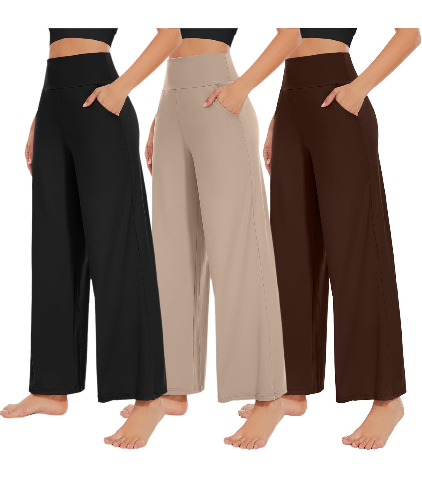 3 Pack Women's Wide Leg Pants with Pockets High Waist Loose Sweatpants Casual... gallery