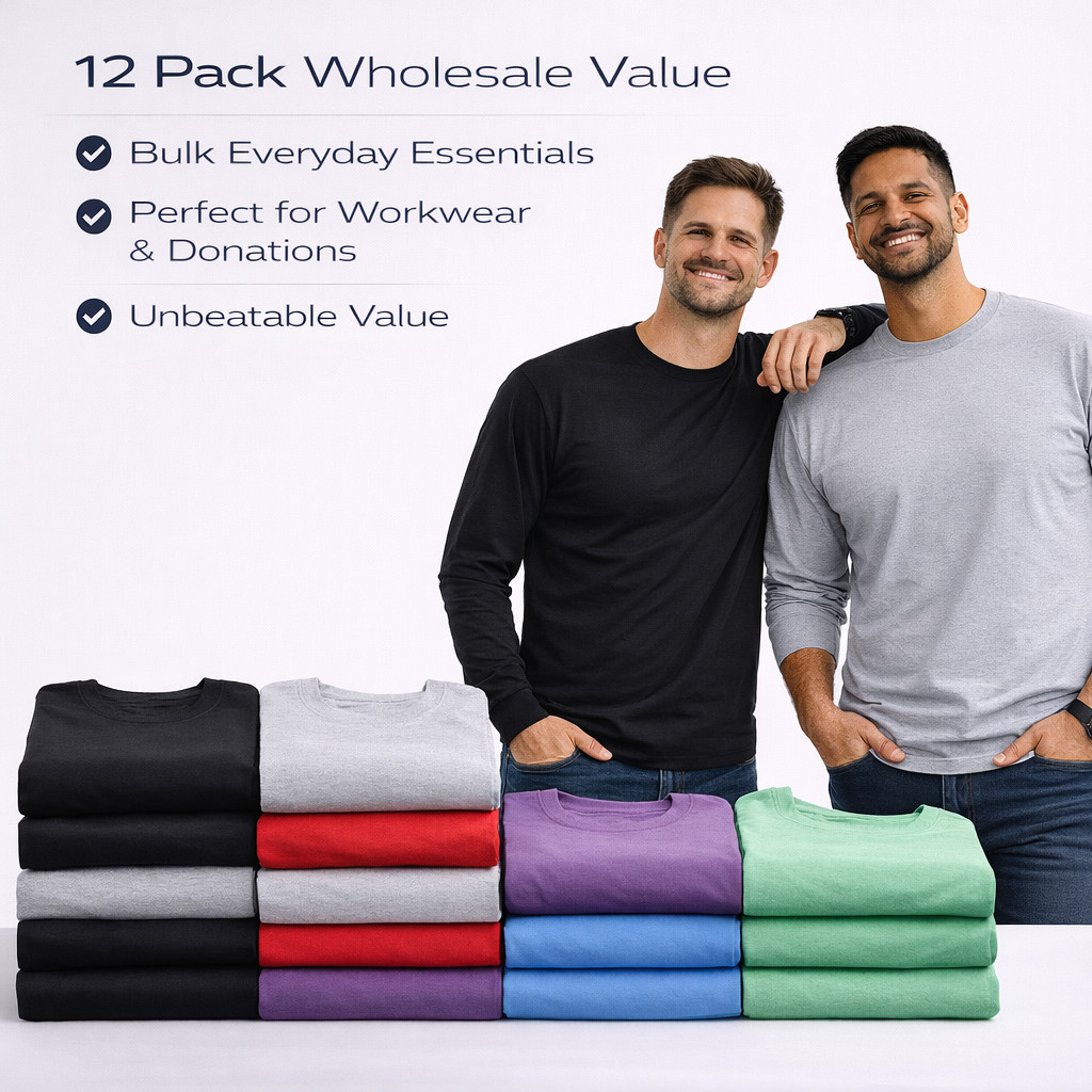 BILLIONHATS Mens Long Sleeve Colorful T-Shirts, 100% Cotton -Crew Neck Bulk Tees gallery