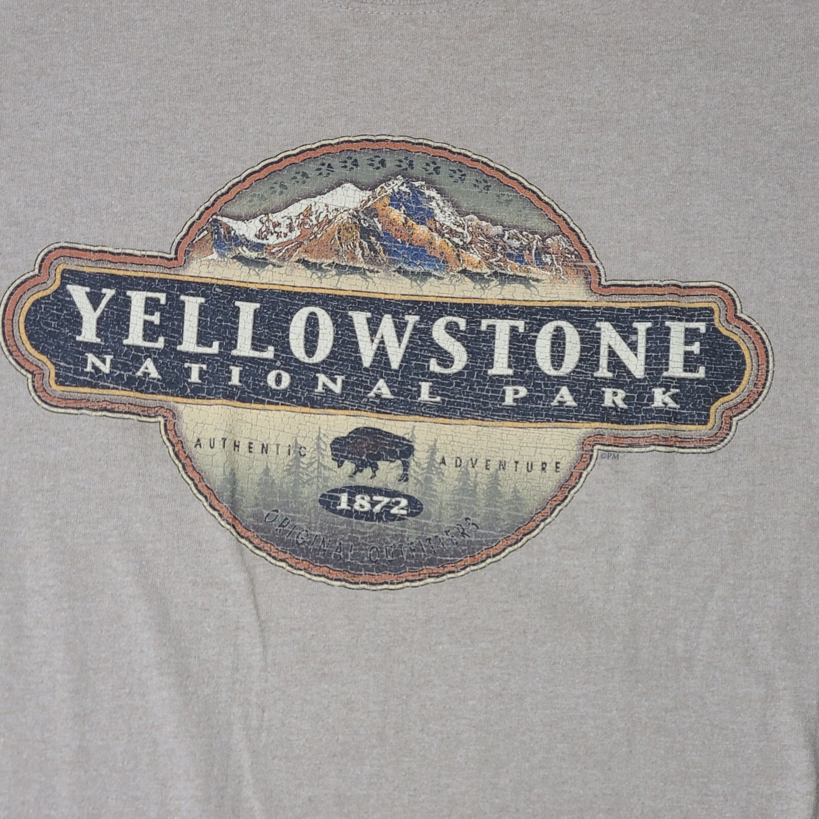 VTG Yellowstone National Park Mens L T-Shirt Beige Eco Mountain Bison Wolf 1872 gallery