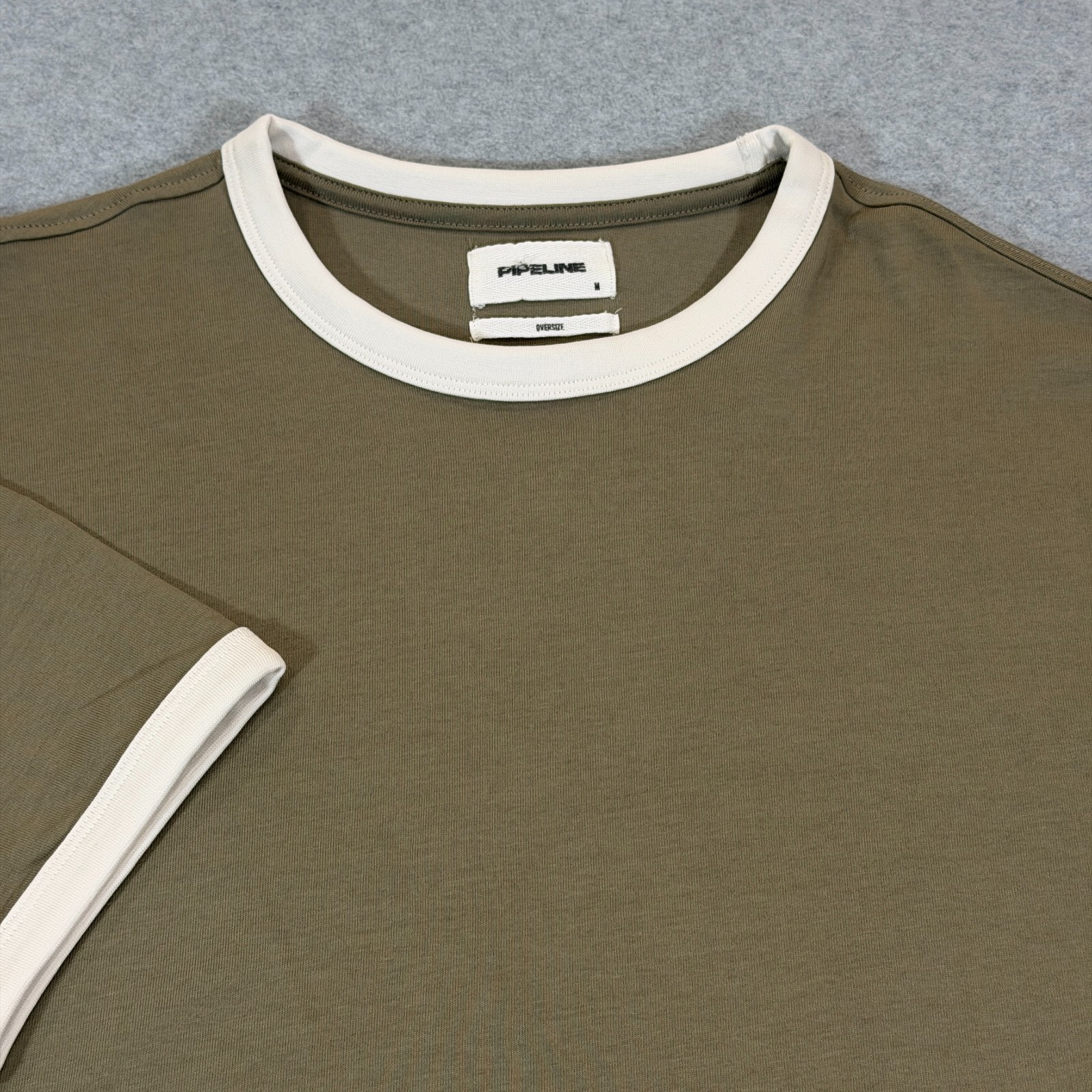 Pipeline Mens Ringer T-Shirt M Silver Sage Green Oversize Fit 100% Cotton NWT