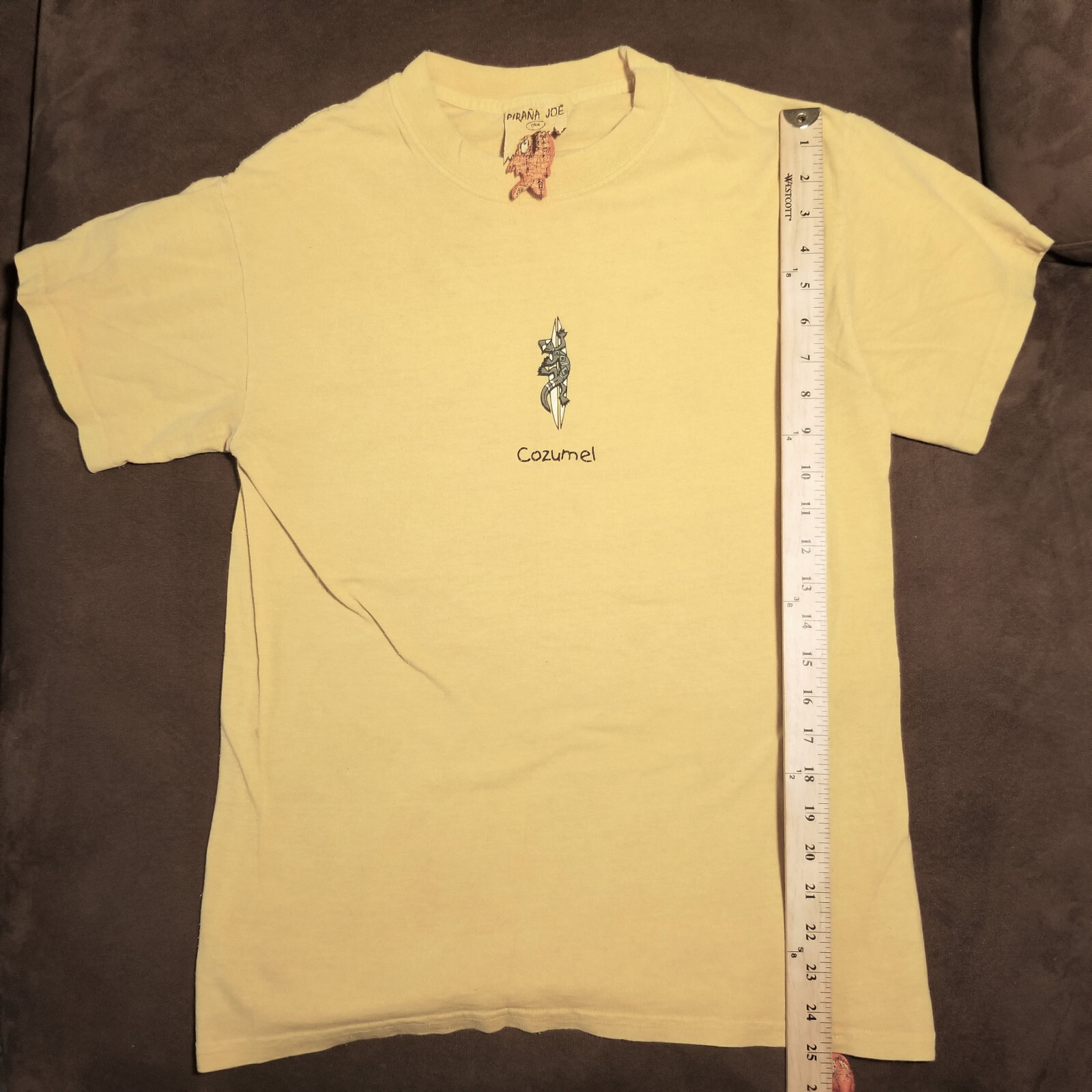 VTG PIRANA JOES T-SHIRT COZUMEL 03 UNIQUE TAG FISH HANGTAG GARMENT DYE SMALL gallery