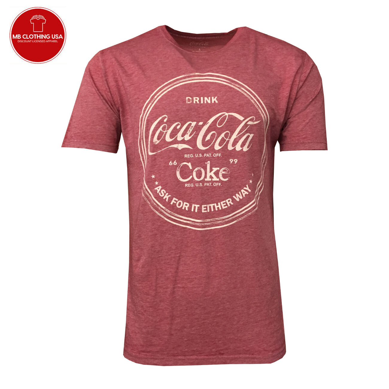 Coca Cola Men's T-shirt Coke Brand -Logo Tee Soft Fabric -Maroon Sizes L XL gallery