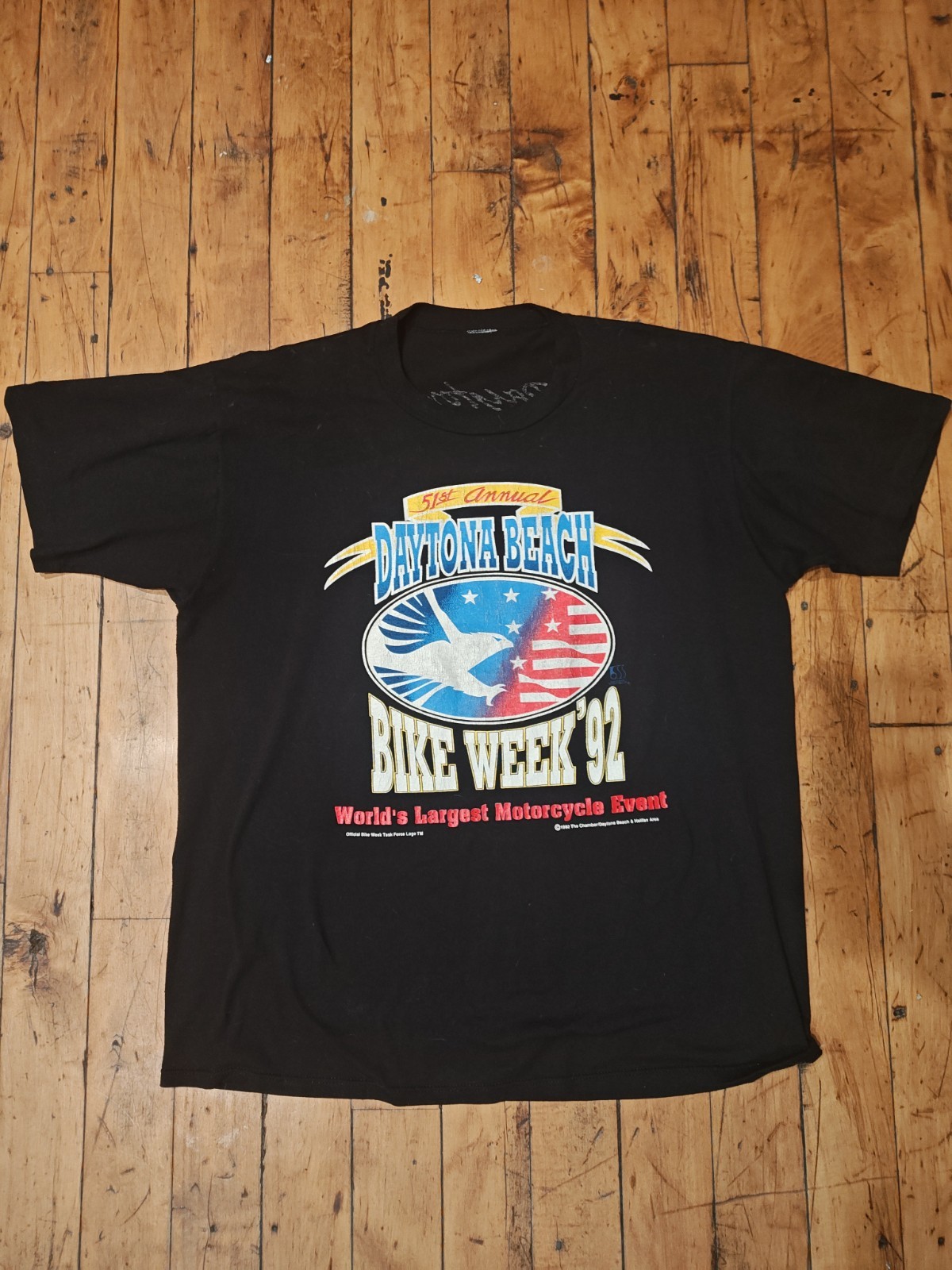 Daytona Beach Bike Week 1992 Graphic Print Black Cotton Crew Neck T-Shirt Large gallery