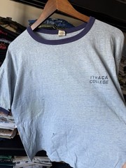 BOXY Vintage 50s 60s Ithaca College Ringer Shirt Heather Blue XL Airtowne Mills