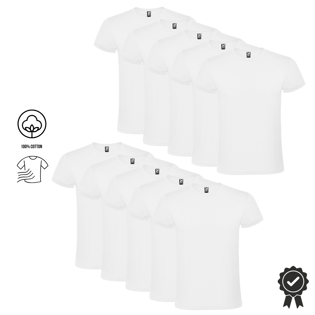10-piece set white men's T-shirt economy pack, 100% cotton round neck short sleeve M-XXL Roly Atomi gallery