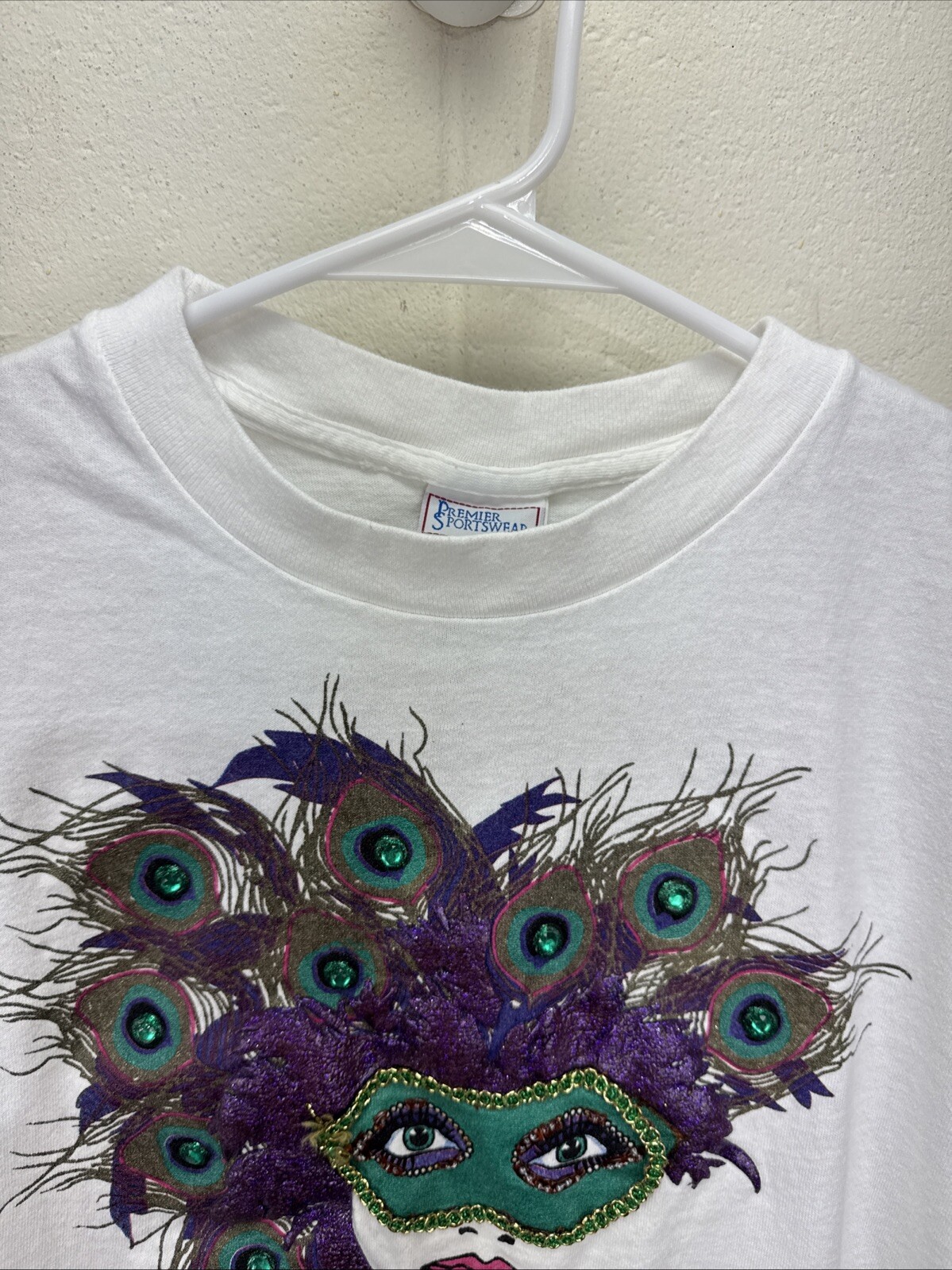 Vintage Premier Sportswear Large White Glitter Masquerade T Shirt New Orleans gallery