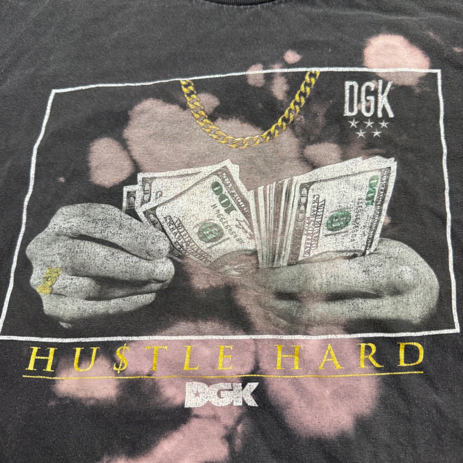 DGK Hustle Hard Bleach Wash Graphic Tee Mens Large Black Money Graphic T-Shirt gallery