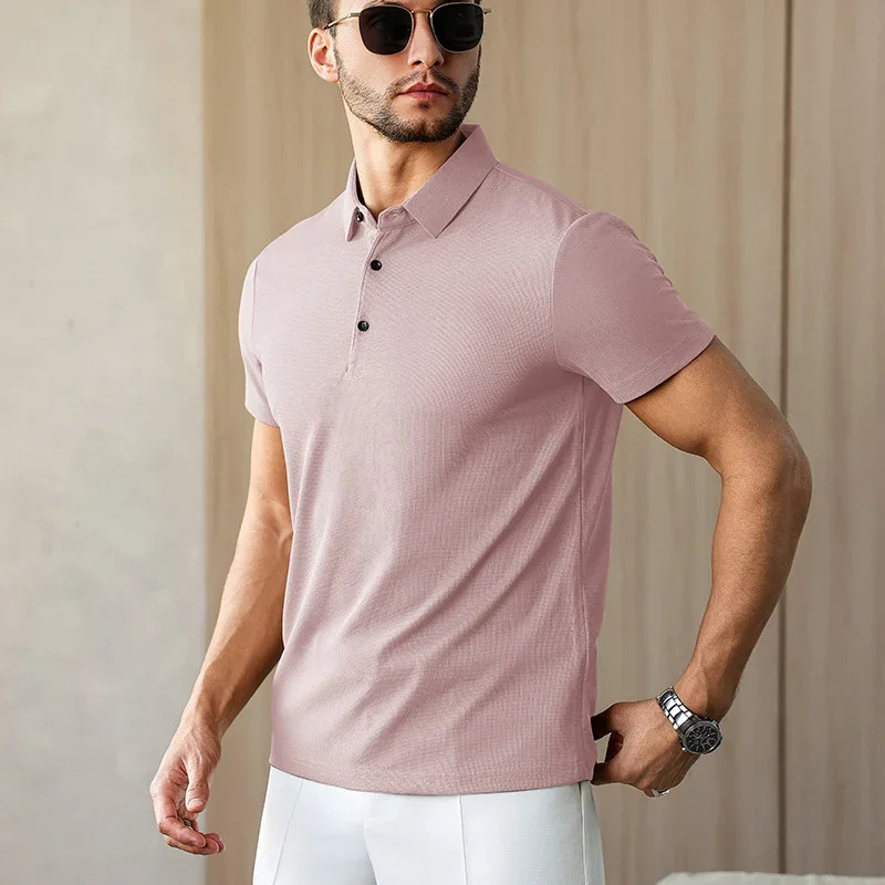 Men's Breathable Solid Color Polo Shirt Summer Casual Business Top Tee Gift gallery
