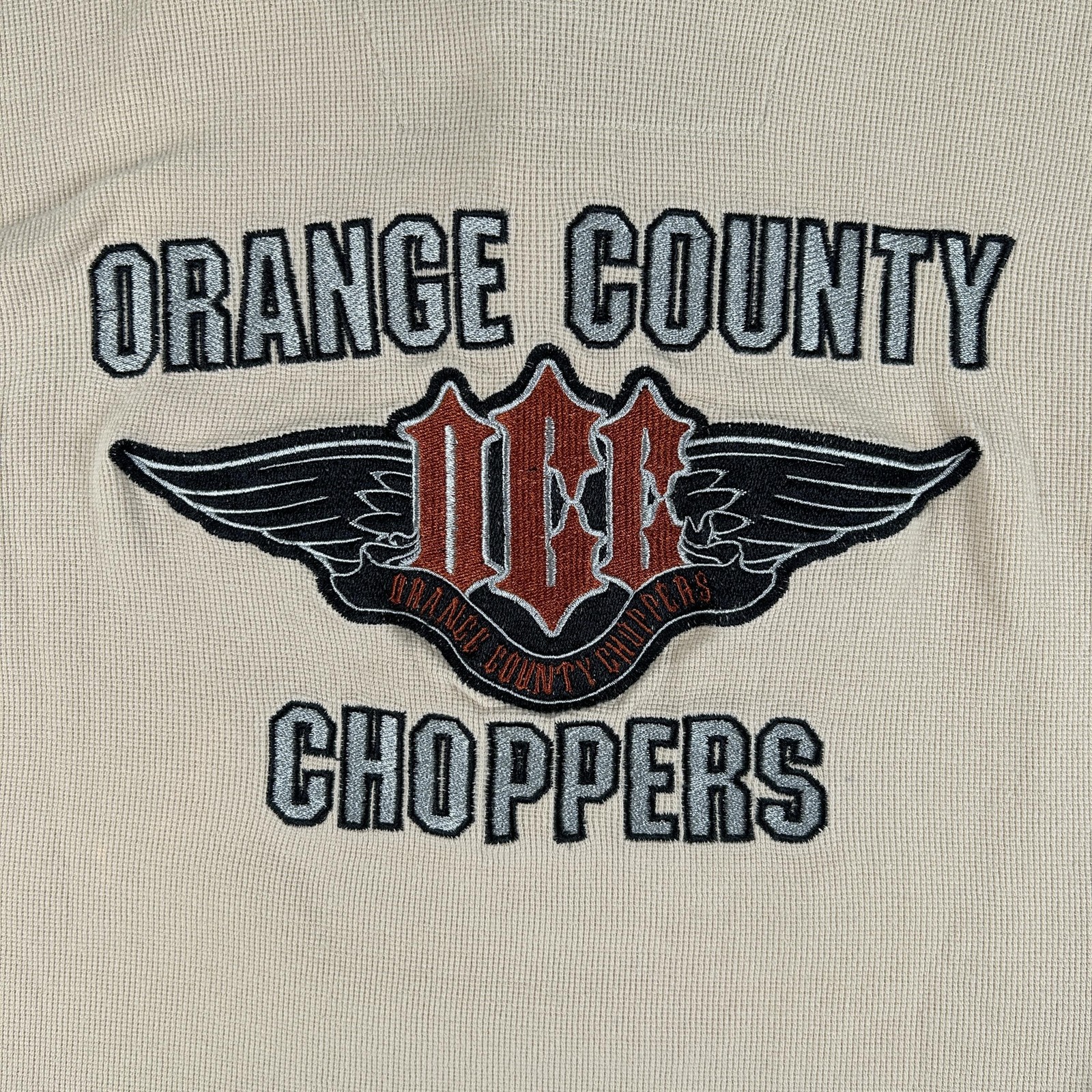Orange County Choppers Shirt Mens Large Beige Thermal Henley Waffle Biker Logo gallery