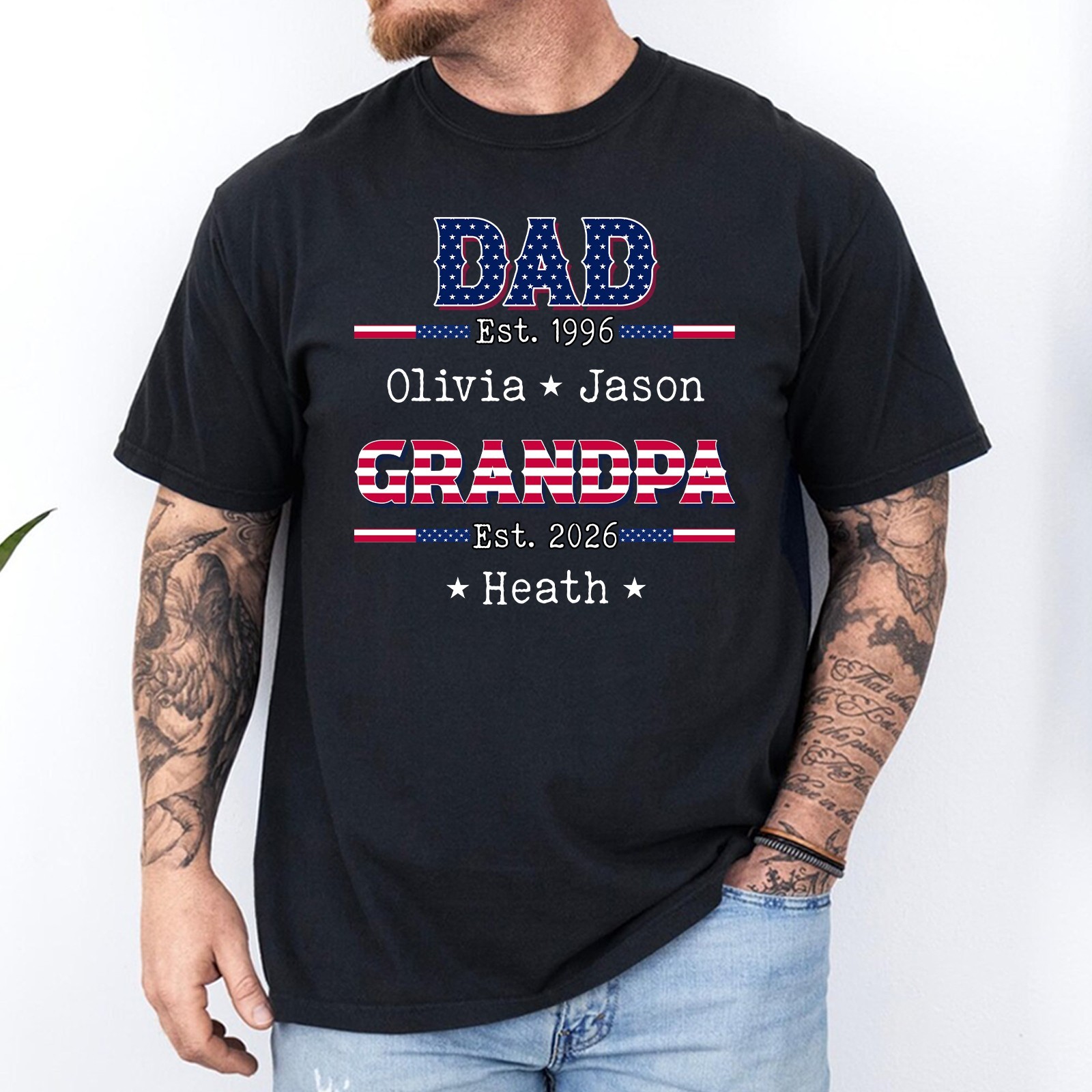 Personalized Dad Grandpa Shirt Custom Kids Names Est Year USA Flag Fathers Gift gallery