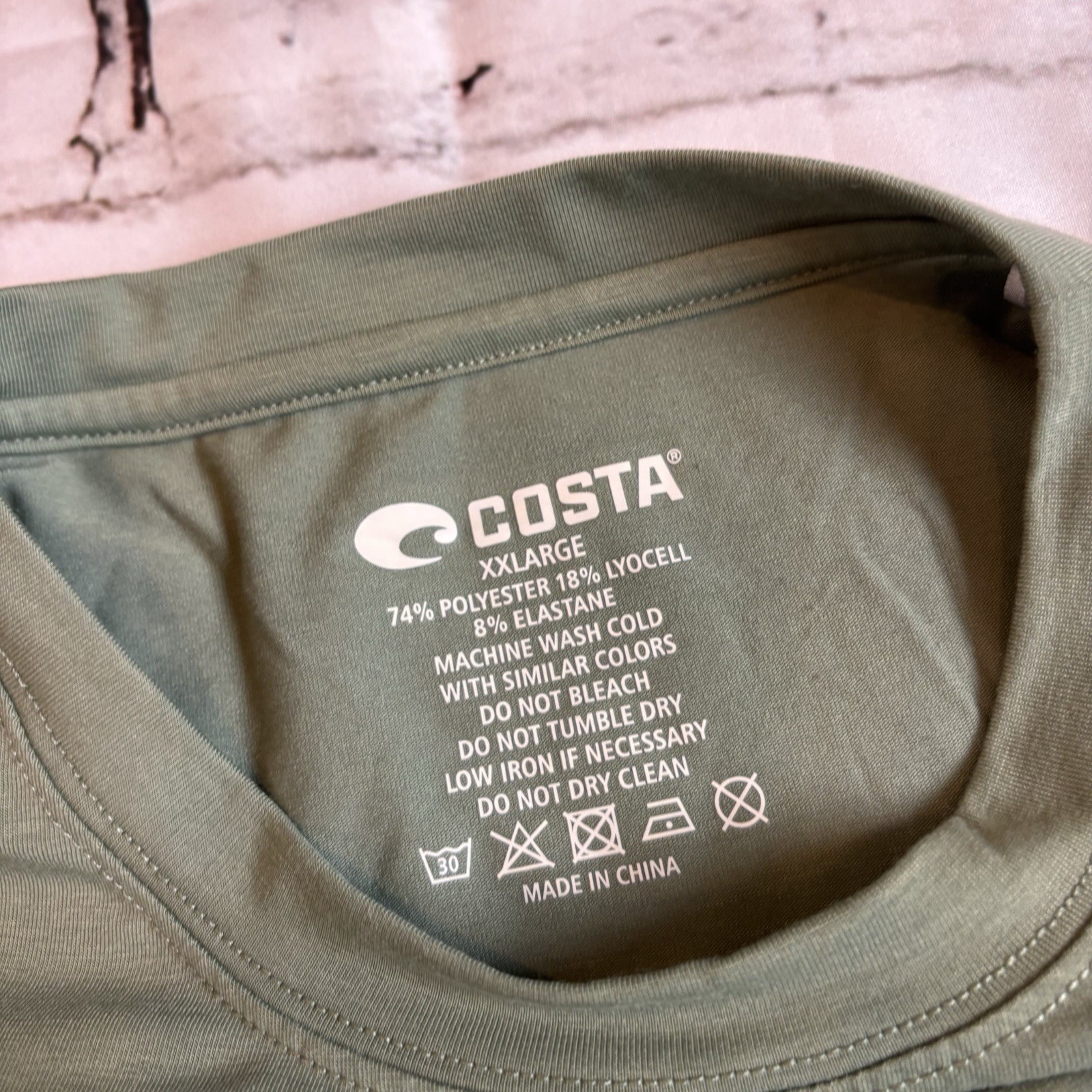 NWOT Mens Costa Crew Neck Pocket T Shirt Green Polyester Lyocell XXL gallery