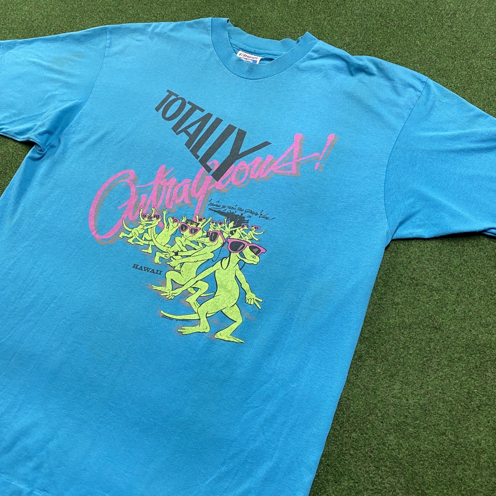 Vintage Hawaii Totally Outrageous Shirt Mens XL Blue 80S 90S Lizards Tee USA gallery