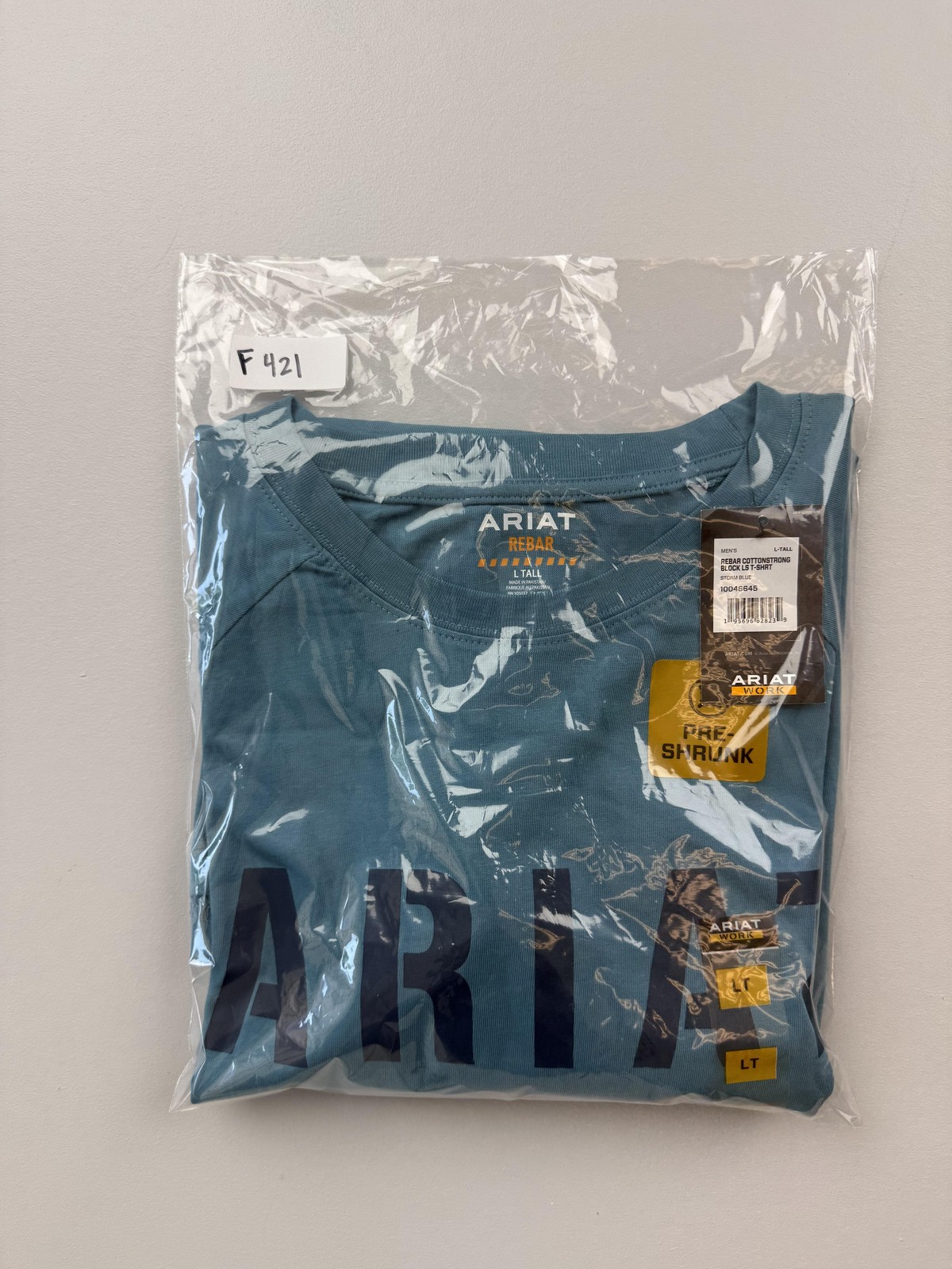 Ariat Shirt Mens LT Blue Rebar Long Sleeve Logo Graphic Tee Workwear Preshrunk gallery