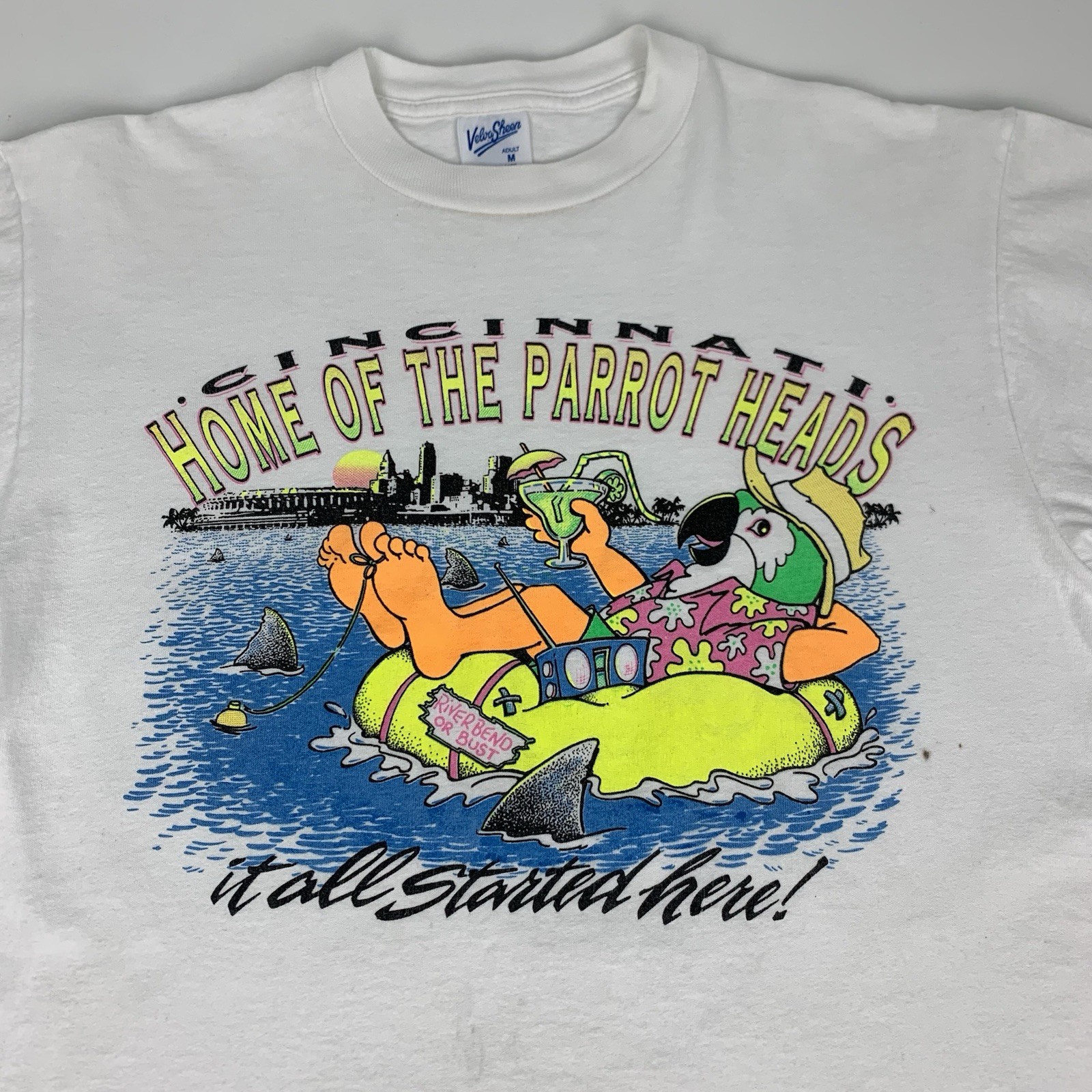Vintage Cincinnati Parrot Heads T-Shirt Jimmy Buffett Warm 98 Radio Tee Medium gallery