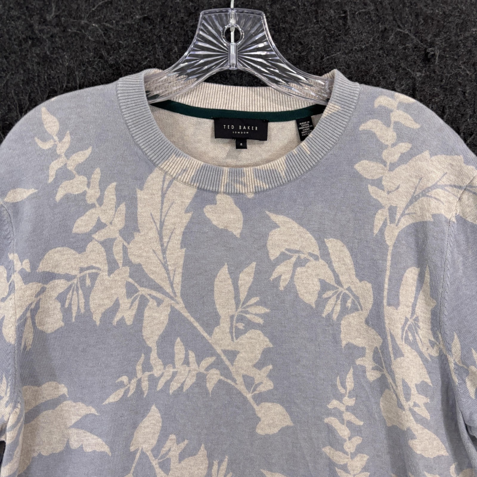 Ted Baker Shirt Men's XL Blue Floral Short Sleeve Knit Crewneck Pullover Casual gallery